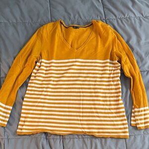 Hannah Mustard and White Striped V-Neck Sweater